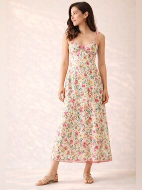 Y2K Silk Babydoll Midi Dress Beaded Empire Waist Romantic Sz L